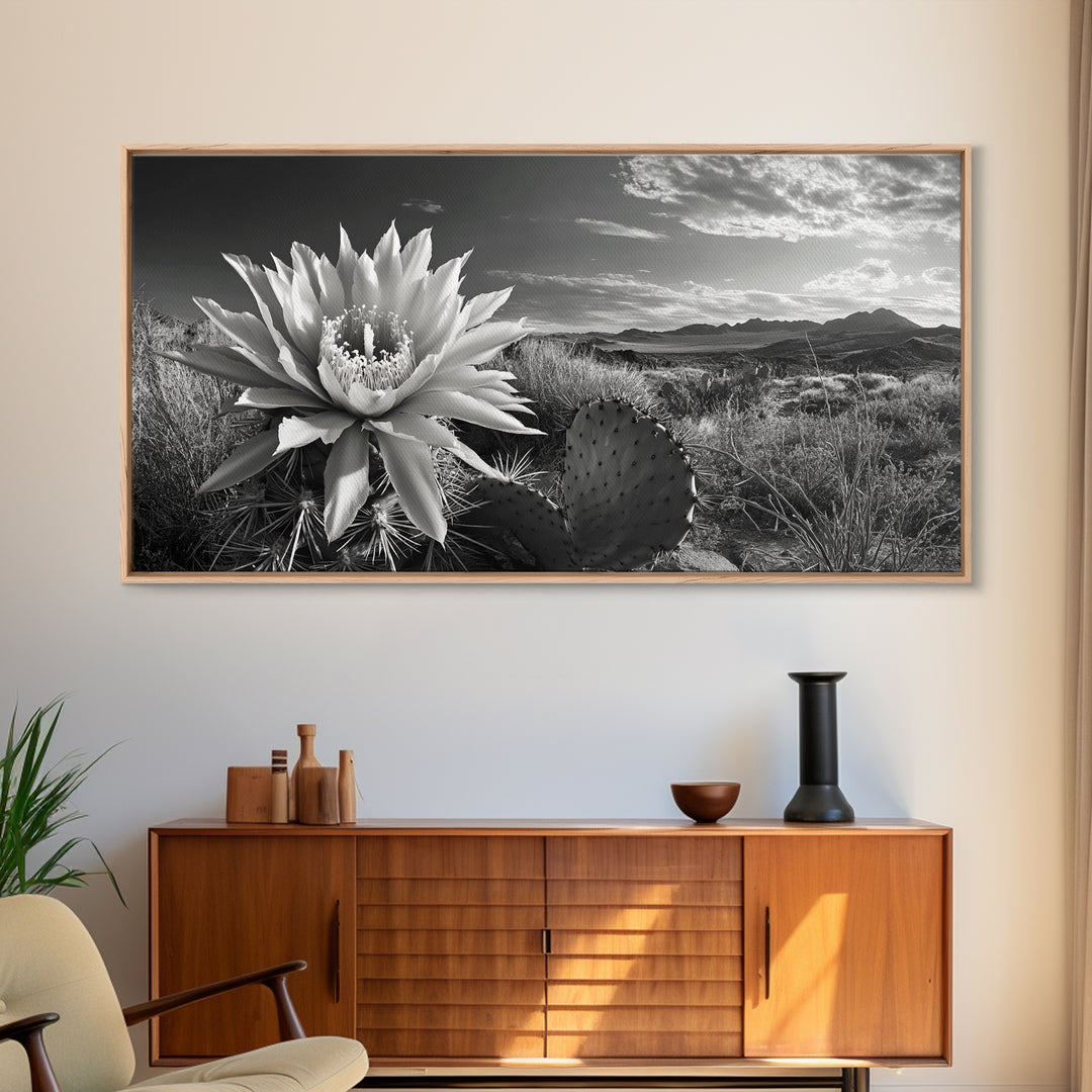 Cactus Bloom, botanical prints, wildflower painting, nature art, scenic mountain landscape, rustic wall art, southwest decor, Framed Canvas Print