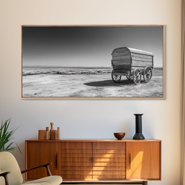 Covered wagon, rustic art, farmhouse art, western decor, landscape painting, extra wide art, panoramic art, framed canvas print