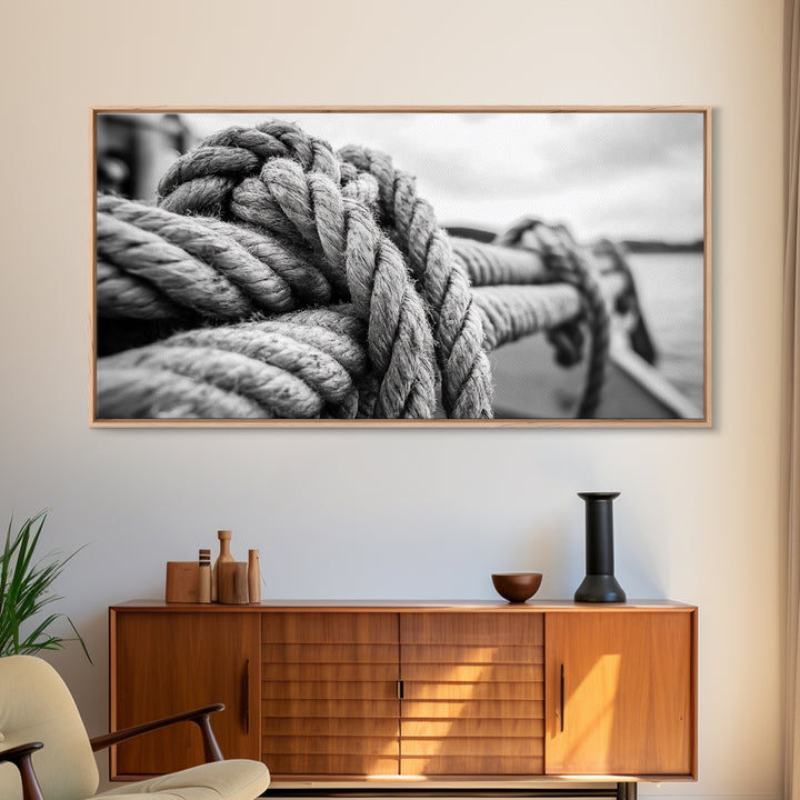 Nautical rope, rustic art, coastal decor, nautical wall art, maritime painting, extra wide art, panoramic painting, framed canvas print