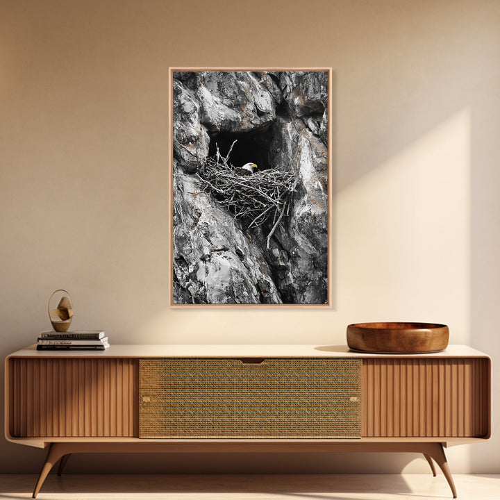 Bald eagle, wildlife art, bird wall art, framed canvas print, nature decor, mountain painting, eagle nest, rustic wall art, cabin decor