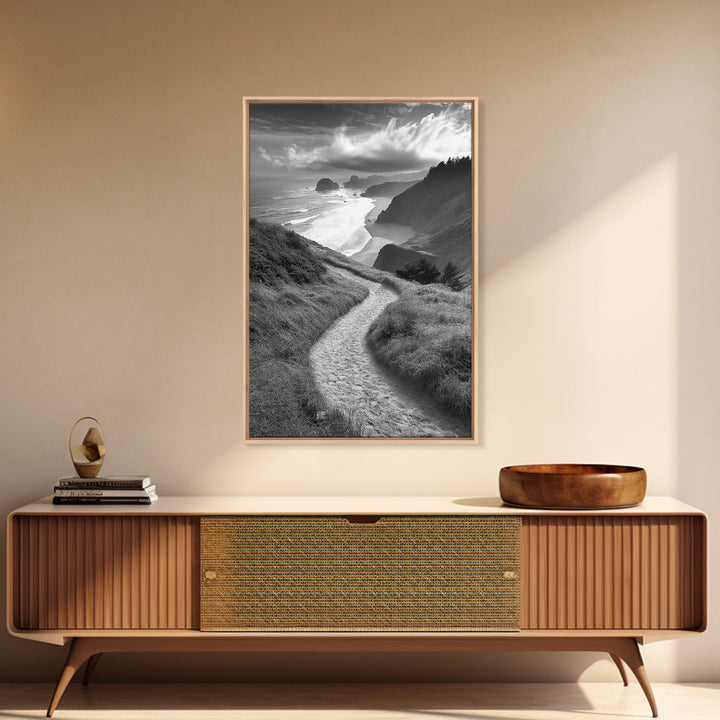 Coastal Pathway, coastal landscape art, seascape painting, nature trail print, ocean decor, beach house art, framed canvas print, nautical decor