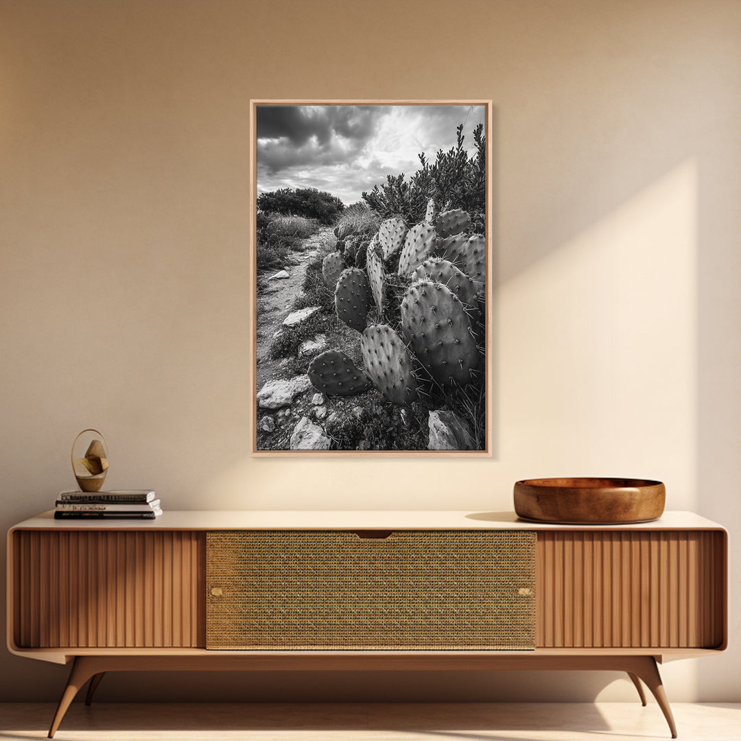 Cactus Trail, southwest wall art, rustic decor, desert painting, wabi sabi art, nature landscape art, framed canvas print, farmhouse decor