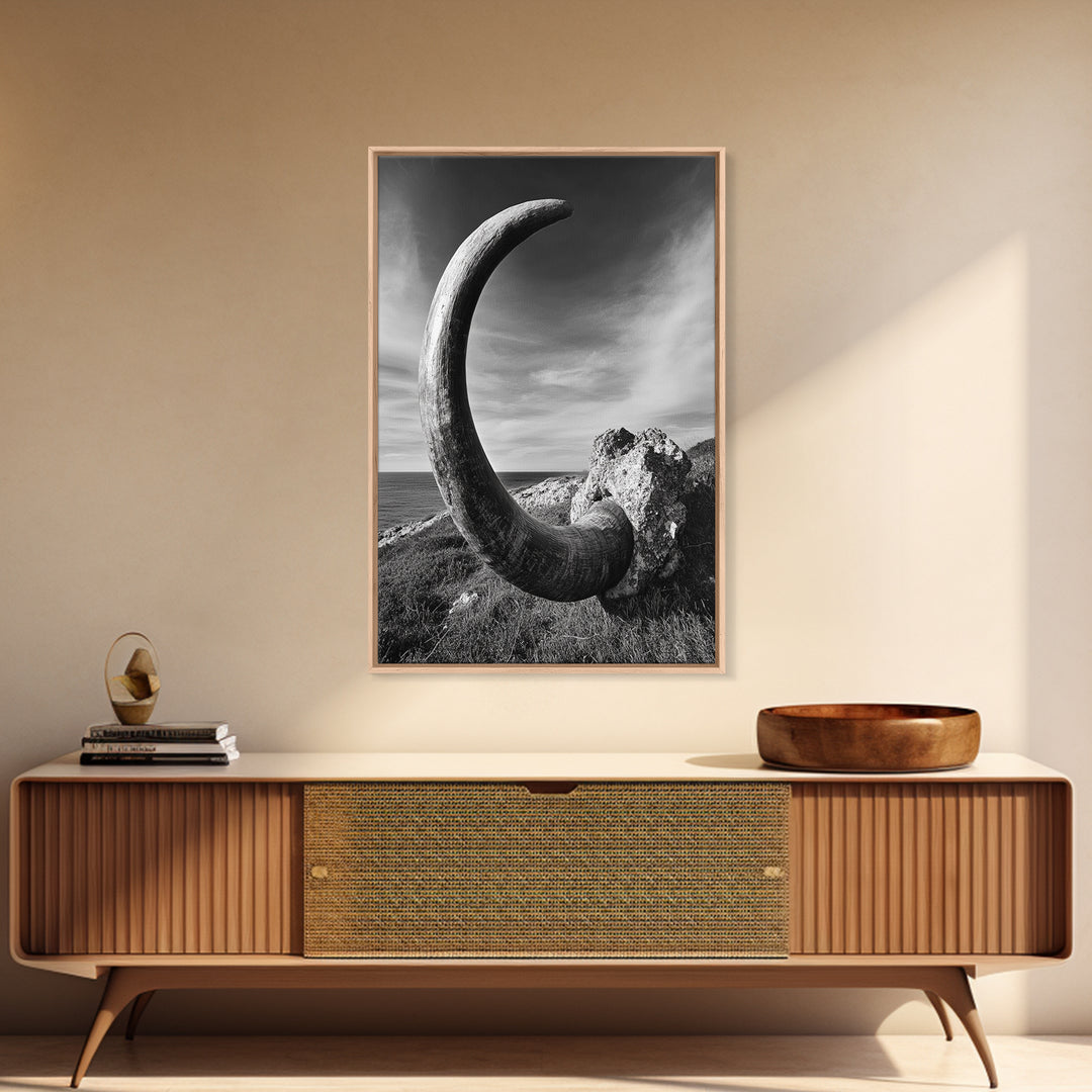 Ancient Horn, ozymandias art, rustic wall art, moody decor, nature landscape art, wabi sabi art, framed canvas print, farmhouse decor