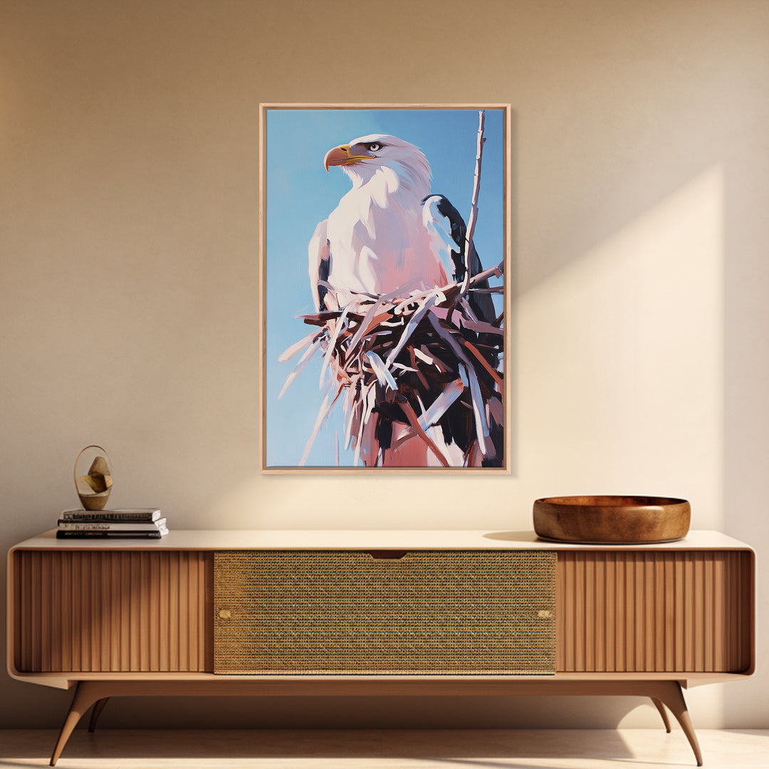 Bald Eagle Nest, bird art, wildlife painting, nature decor, rustic art, farmhouse art, gift idea for him, canvas print