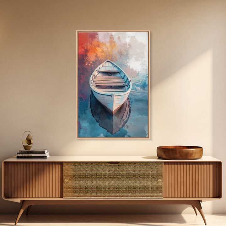 Rowboat Painting, Nautical Wall Art, Coastal Landscape Art, Rustic Water Scene, Framed Canvas Print, Lakehouse Decor, Gift Idea