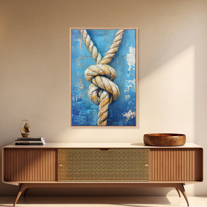 Nautical Knot, Coastal Wall Art, Framed Canvas Print, nautical decor, rustic art, textured painting, nautical painting, coastal cowgirl wall art