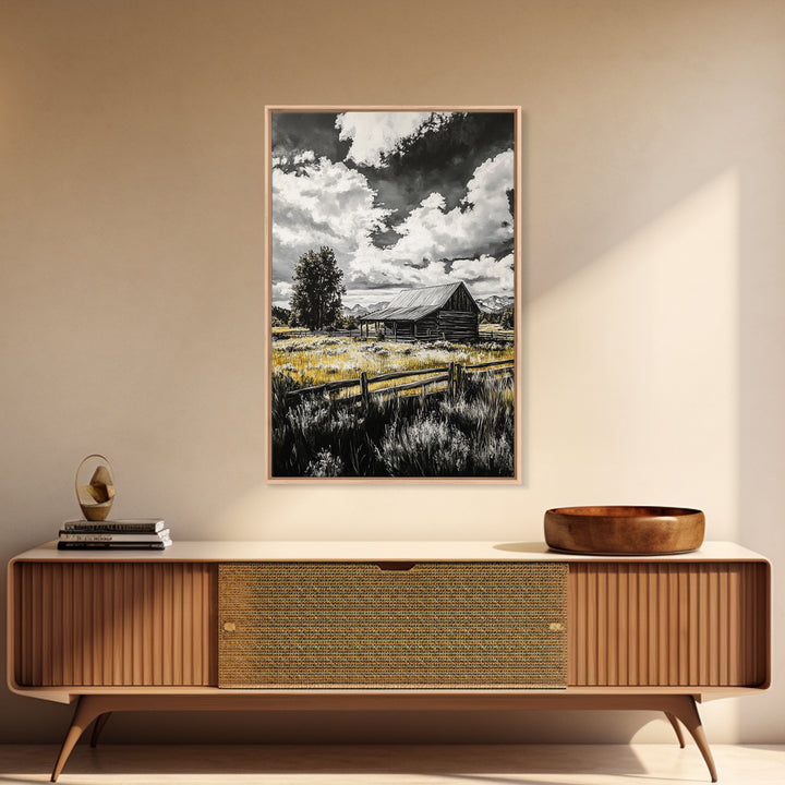 Rustic Barn, Farmhouse Art, Canvas Print, rustic wall art, barn landscape oil painting, smoky mountain art, wabi sabi wall art, vintage Christmas