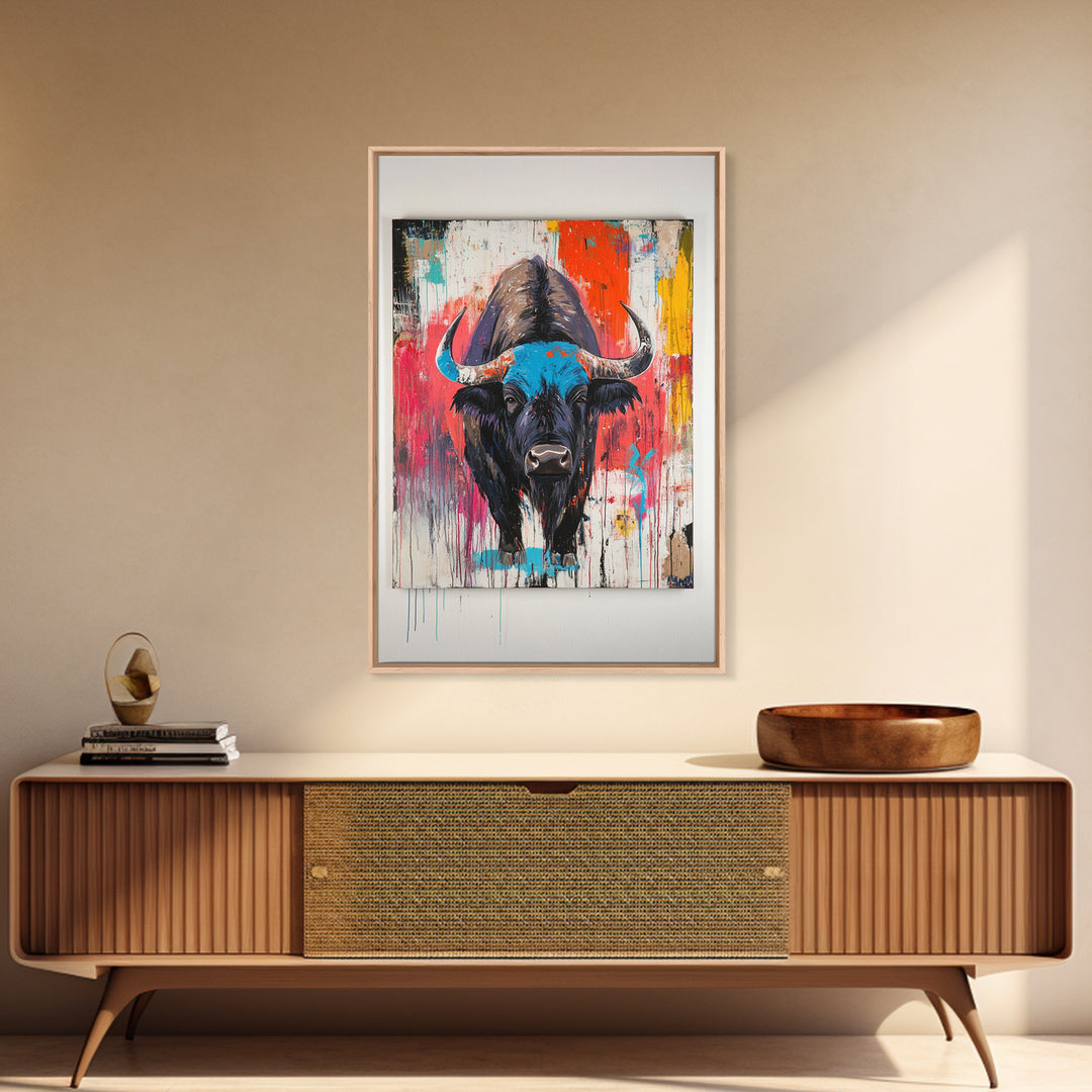 Bold Bison, Modern Southwest Art, Bull And Bear Art, Rustic Decor, Framed Canvas Print, Western Wall Art, Moody Art, Ranch Home Art