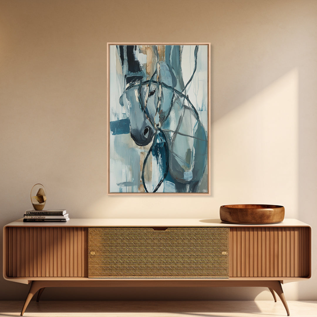 Abstract Horse, Moody Art, Horse Wall Art, Coastal Cowgirl Wall Art, Framed Canvas Print, Equestrian Decor, Rustic Art, Farmhouse Style