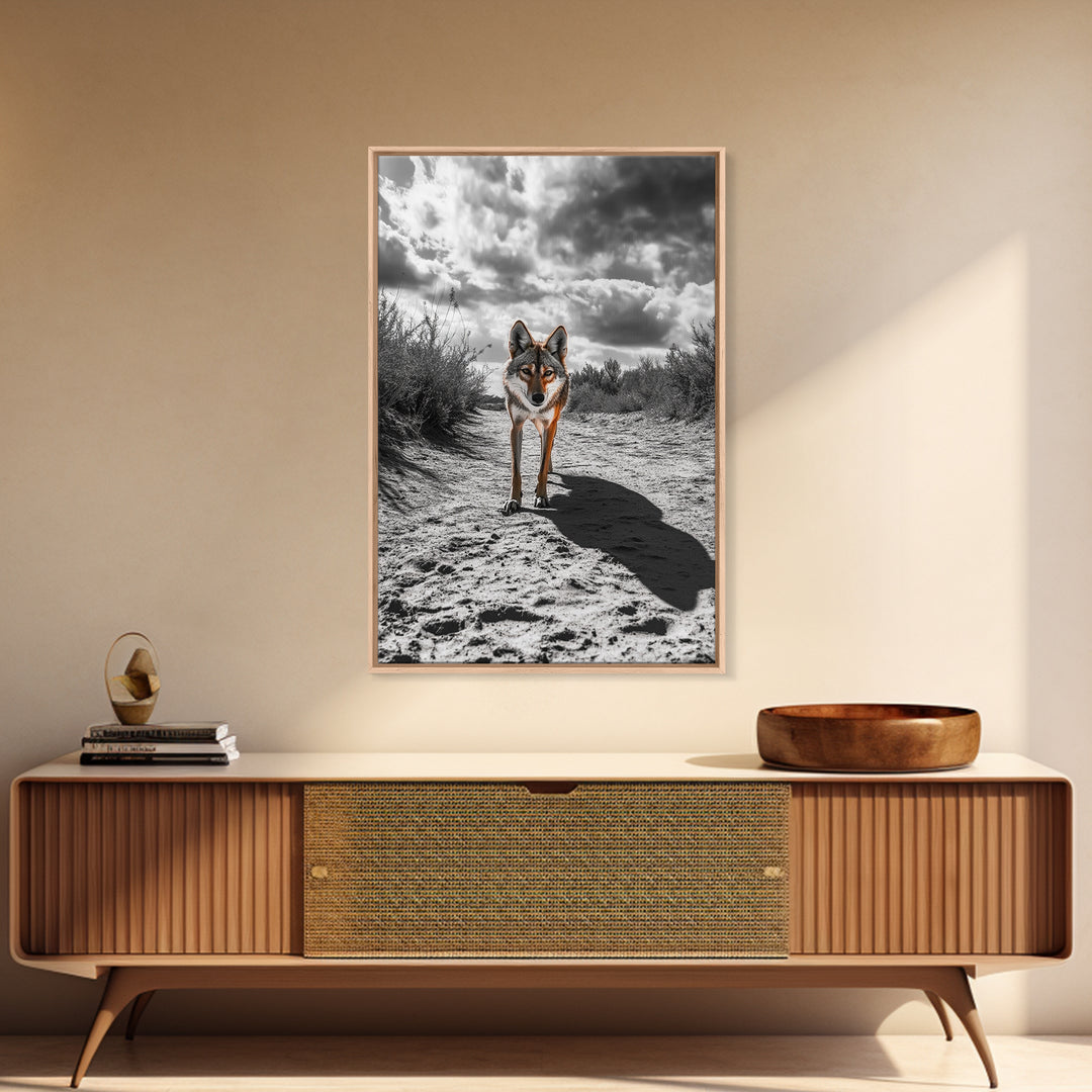 Desert Wolf, Wildlife Painting, Moody Art, Southwest Wall Art, Rustic Decor, Nature Scene, Canvas Print, Farmhouse Art