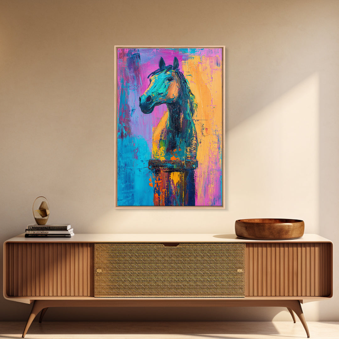Colorful Horse, whimsical art, horse wall art, vibrant painting, pink abstract art, geometric wall art, boho art, Canvas Print