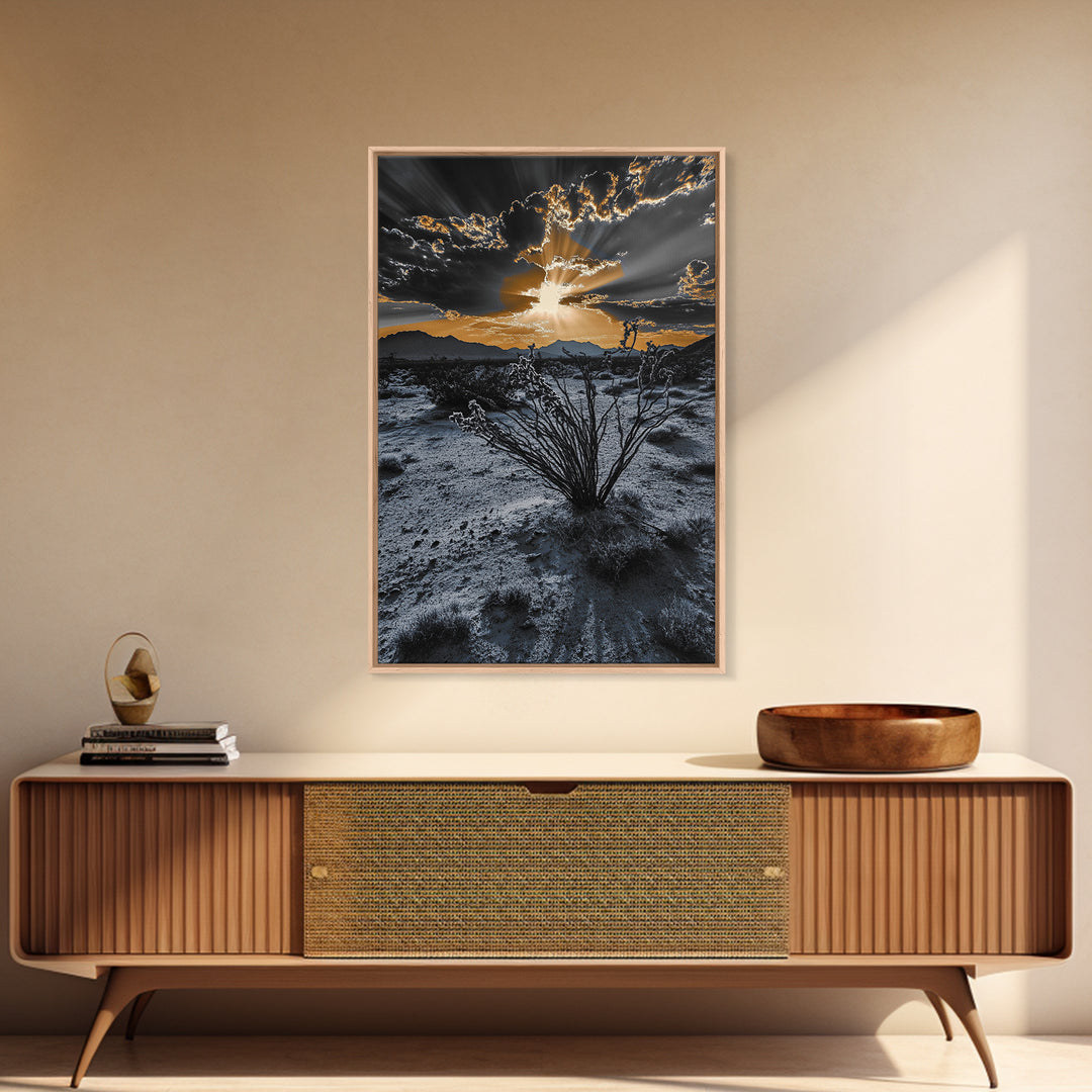 Desert Sunset, Joshua Tree Art, Moody Art, Southwest Wall Art, Landscape Painting, Rustic Art, Framed Canvas Print, Gift Idea