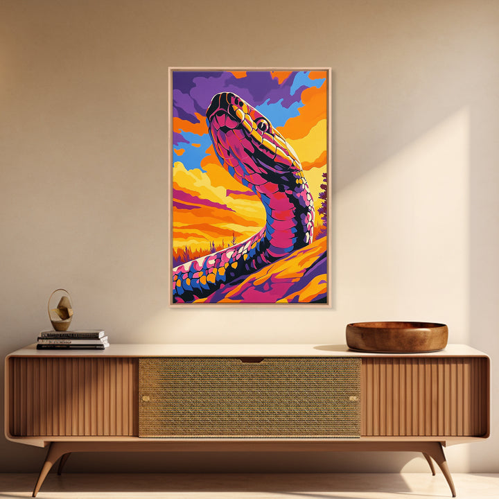 Desert Serpent, Colorful Snake Art, Southwest Wall Art, Boho Home Decor, Wildlife Painting, Framed Canvas Print, Rustic Art