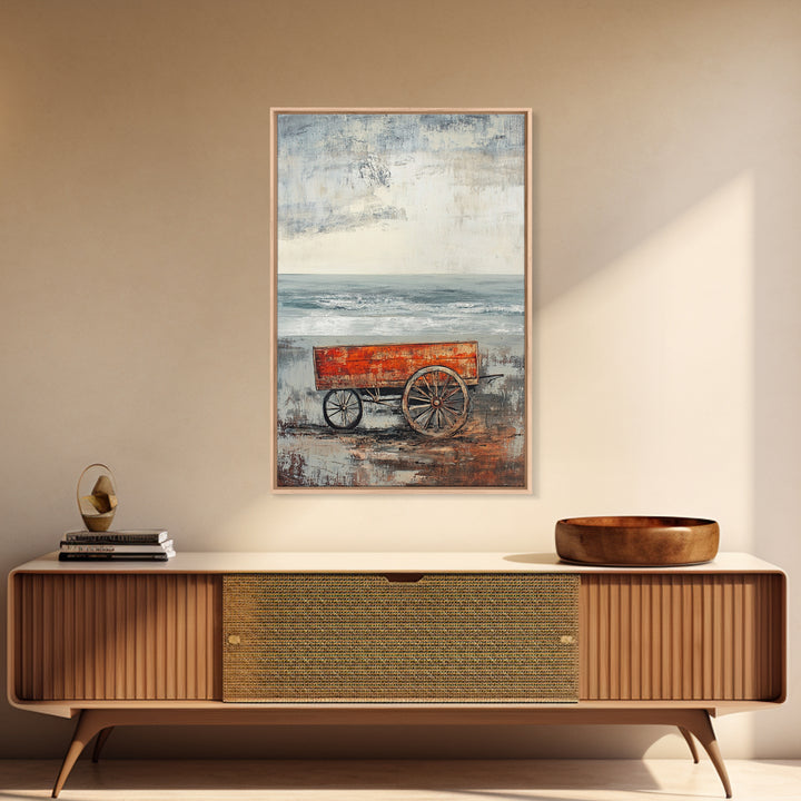 Coastal Wagon, Rustic Art, Framed Canvas Print, Nautical Decor, Moody Art, Minimalist Art, Wabi Sabi Art, Coastal Landscape Art