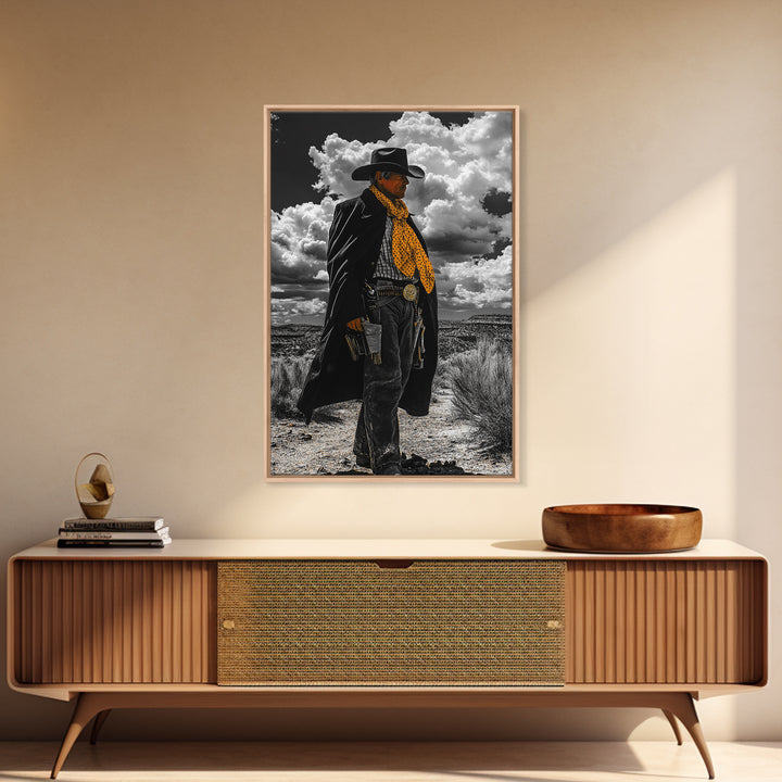 Cowboy Art, Western Wall Art, Black Cowgirl Painting, Southwest Decor, Moody Art, Rustic Home Decor, Framed Canvas Print, Gift Idea
