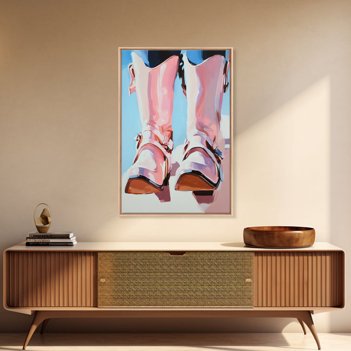 Cowboy Boots Painting, Coastal Cowgirl Wall Art, Western Decor, Farmhouse Art, Framed Canvas Print, Rustic Aesthetic, Bedroom Art, Gift Idea