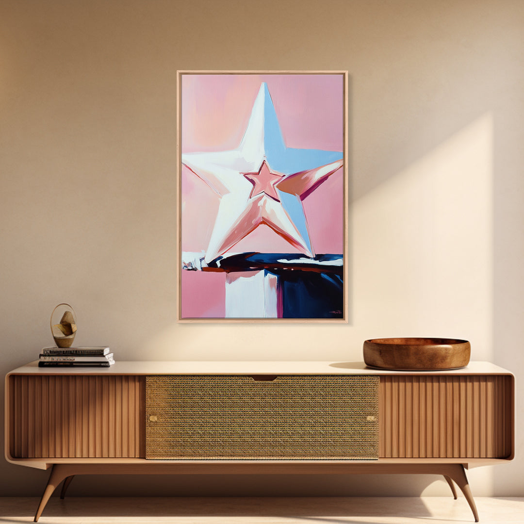 Pastel Star Painting, Light Pink Wall Art, Abstract Star Art, Whimsical Art, Matisse Wall Art, Canvas Print, Minimalist Art, Bedroom Art