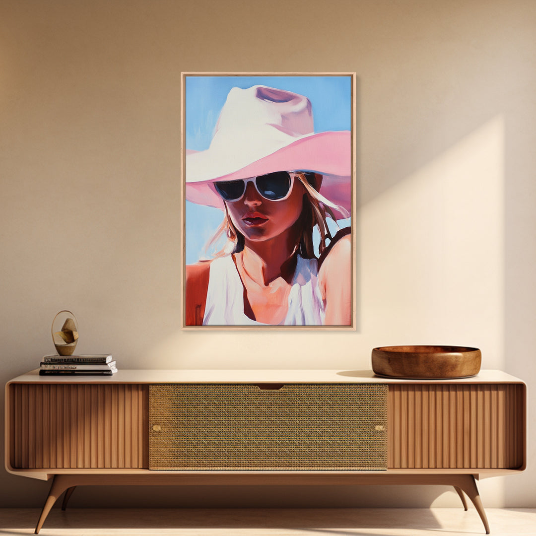 Coastal Cowgirl Painting, Black Cowgirl Art, Western Fashion Art, Moody Art, Southwest Wall Art, Canvas Print, Rustic Decor, Boho Art