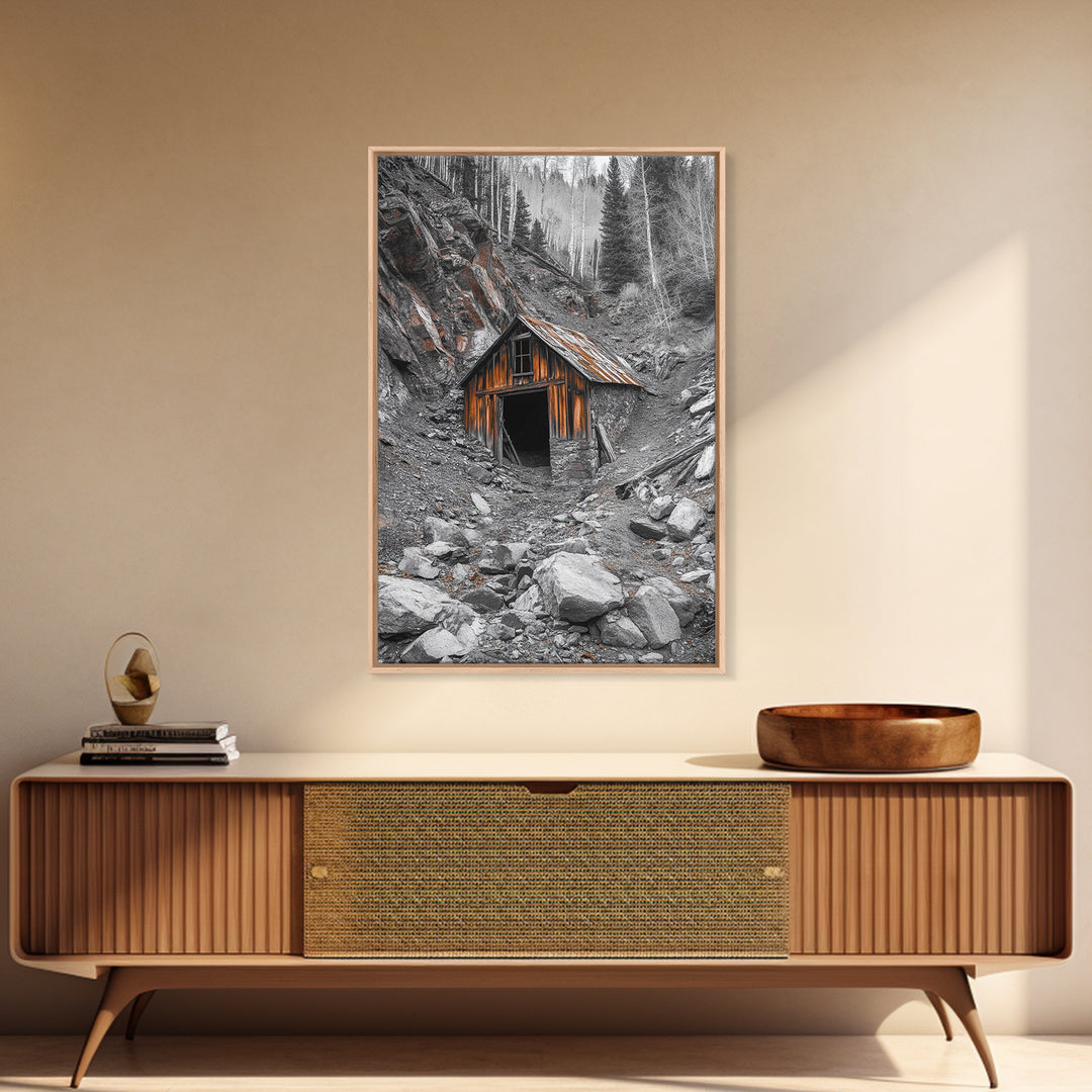 Cabin in the Woods, Rustic Barn Art, Wabi Sabi Wall Art, Moody Nature Art, Farmhouse Wall Art, Gift Idea, Framed Canvas Print, Boho Art