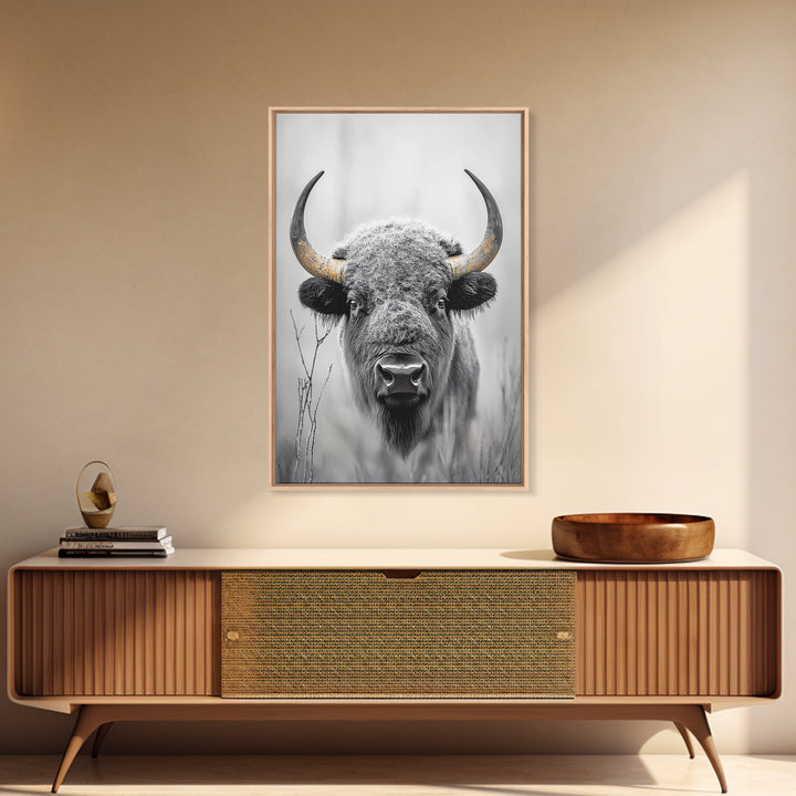 Bison, buffalo art, wildlife painting, framed canvas print, rustic decor, western wall art, moody nature, farmhouse animal art, southwest