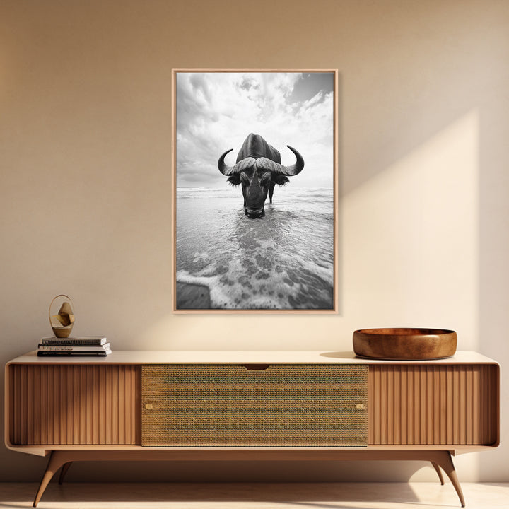 Buffalo art, bull and bear art, moody photography, black and white wall art, unique wildlife art, wabi sabi art, canvas print, farmhouse decor