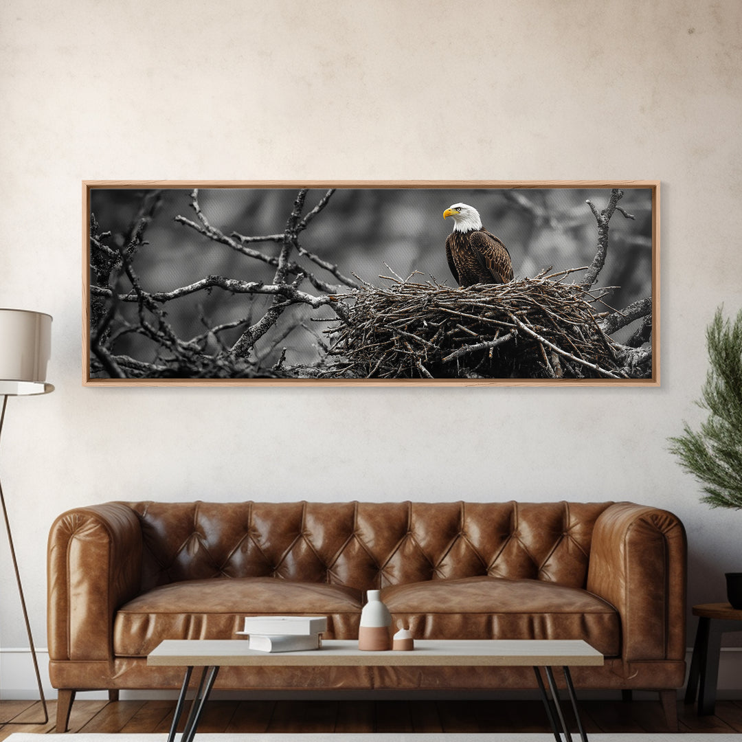 Bald Eagle, Nature Wall Art, Rustic Art, Wildlife Photography, Bird Art, Above Sofa Art, Panoramic Art, Framed Canvas Print