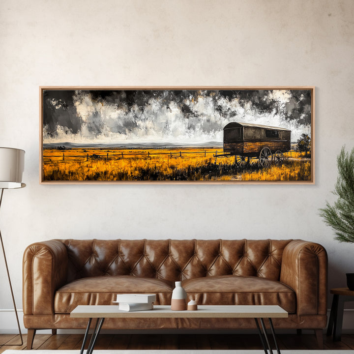 Covered Wagon, rustic art, farmhouse art, smoky mountain art, extra wide art, gift idea for him, above sofa art, Framed Canvas Print