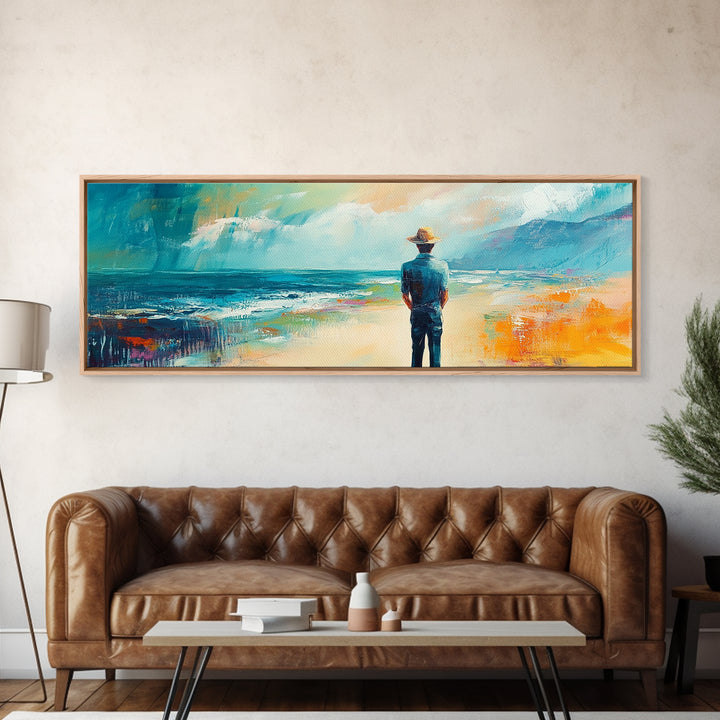 Coastal Wanderer, ocean painting, seascape painting, beach decor, nautical wall art, panoramic art, coastal landscape art, framed canvas print