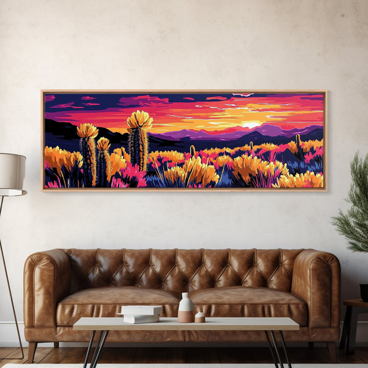 Desert Bloom, Joshua tree art, southwest wall art, mountain painting, nature painting, boho art, pink orange wall art, canvas print