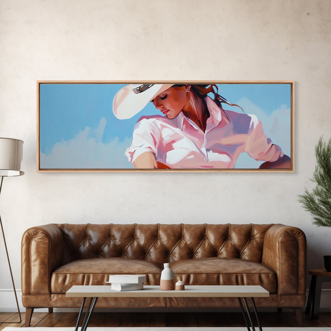 Cowgirl Art Print, Light Pink Wall Art, Southwest Wall Art, Canvas Print, Rustic Decor, Minimalist Art, Living Room Art