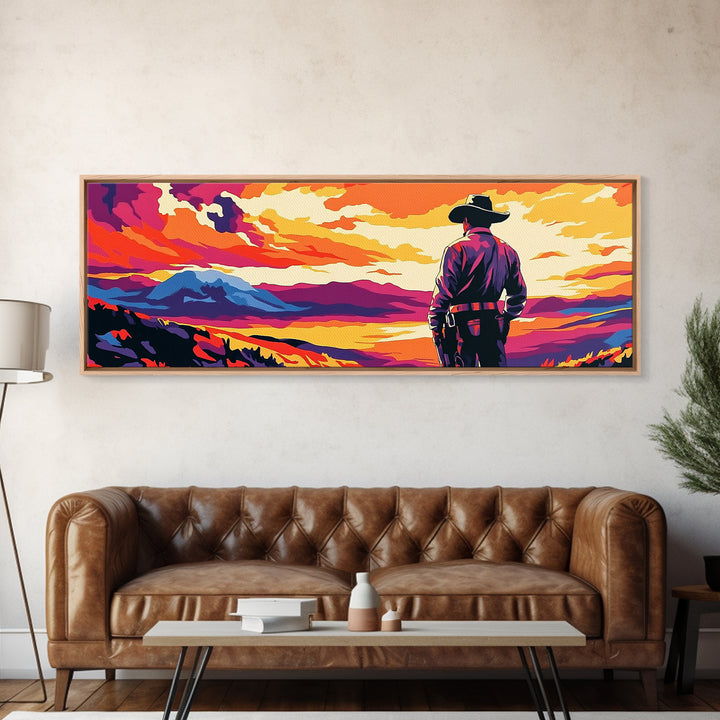 Cowboy Sunset, Pink Orange Wall Art, Coastal Cowgirl Wall Art, Canvas Print, Southwest Wall Art, Extra Wide Art, Western Decor