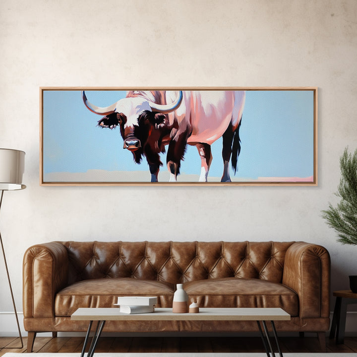 Bull art, black and white painting, rustic decor, western art, cowboy painting, above couch art, minimalist art, canvas print