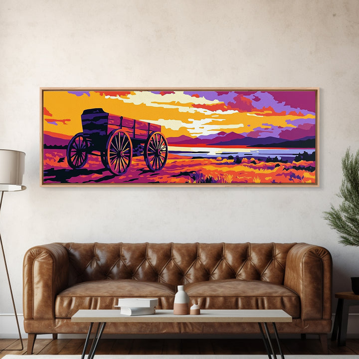 Seaside Wagon, nautical painting, coastal wall art, rustic beach decor, farmhouse art, extra wide panoramic art, framed canvas print