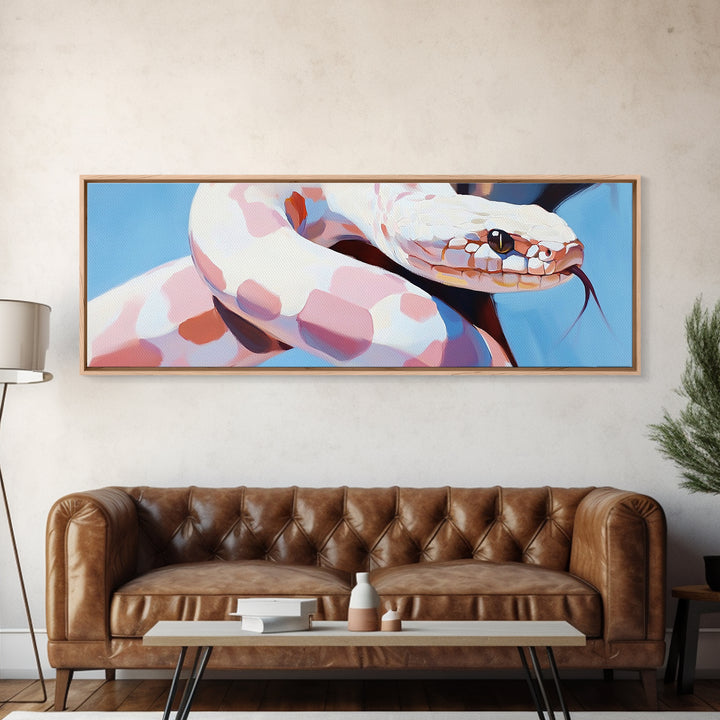 Albino Snake, reptile art, animal wall art, wildlife painting, moody wall art, extra wide art, rustic decor, framed canvas print