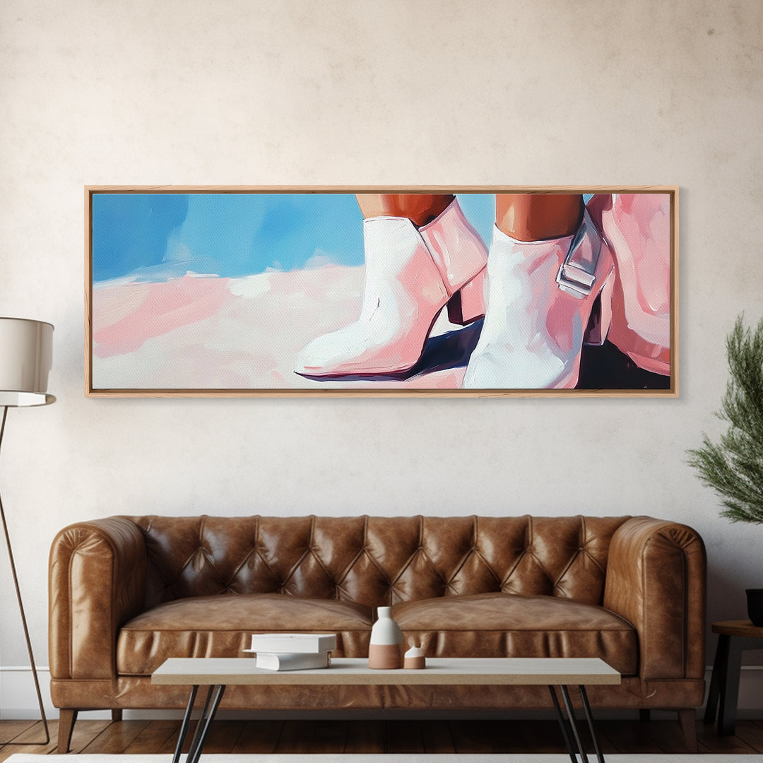 Cowgirl Boots, western art, black cowgirl painting, pink wall art, rustic decor, minimalist art, light pink wall art, canvas print