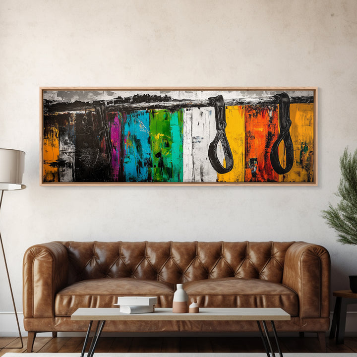 Western Leather, geometric wall art, blotter art, extra wide art, rustic wall art, panoramic painting, Framed Canvas Print, wabi sabi art