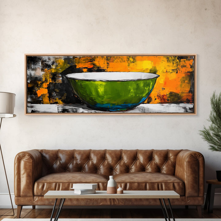 Abstract Bowl, food review kitchen art, wabi sabi art, green wall art, rustic wall art, modern decor, Framed Canvas Print, therapy art