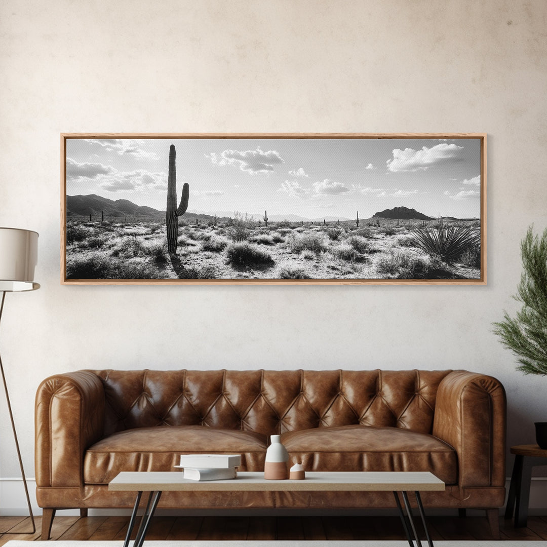Desert Cactus, Joshua tree art, southwest wall art, extra wide art, wabi sabi art, rustic wall art, framed canvas print, panoramic art