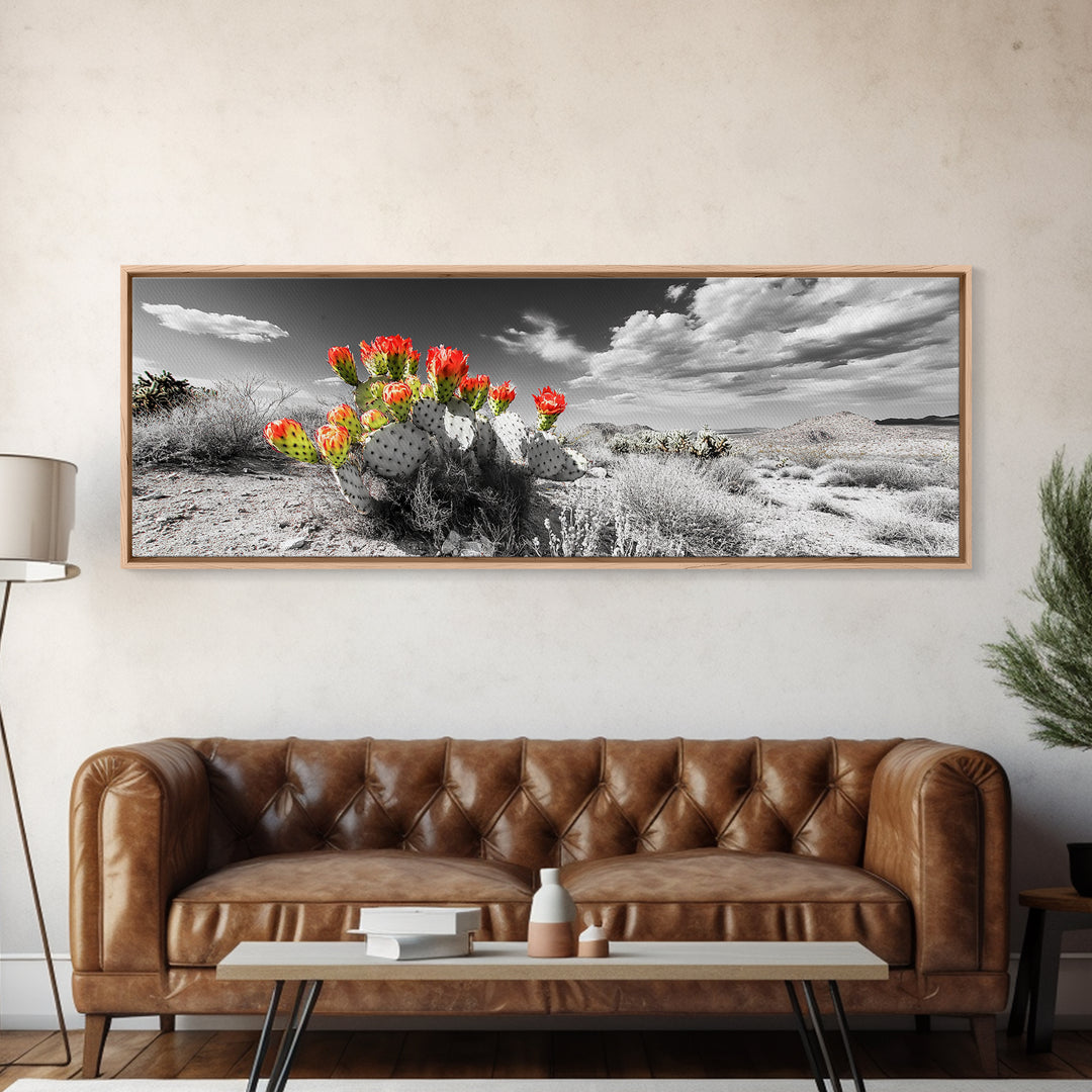 Cactus Blooms, Desert Art, Southwest Wall Art, Botanical Prints, Wildflower Painting, Extra Wide Art, Framed Canvas Print