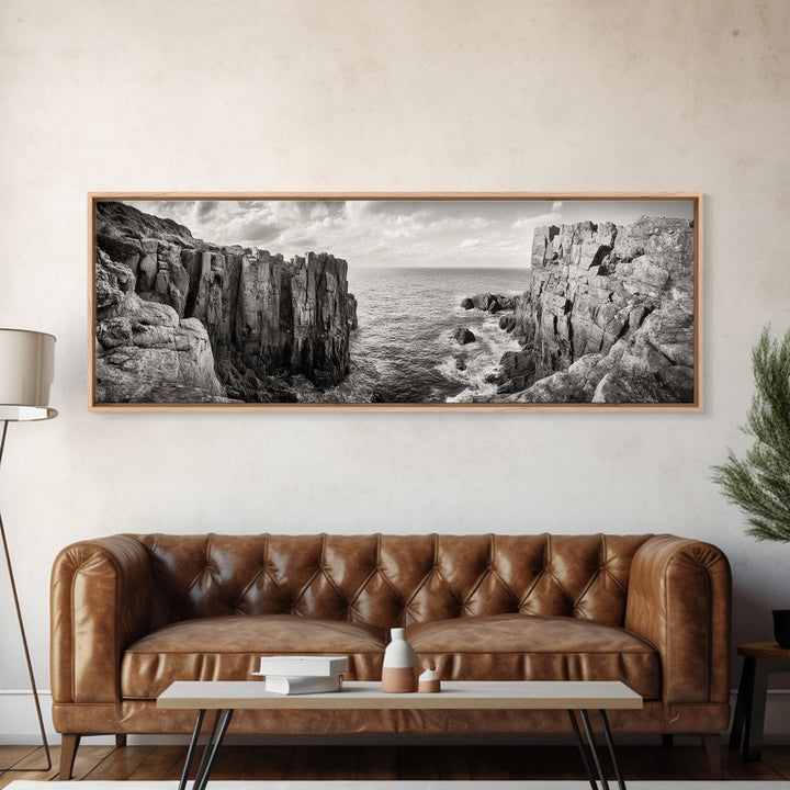 Coastal Cliffs, seascape painting, nautical wall art, Ireland painting, coastal landscape art, panoramic painting, framed canvas print