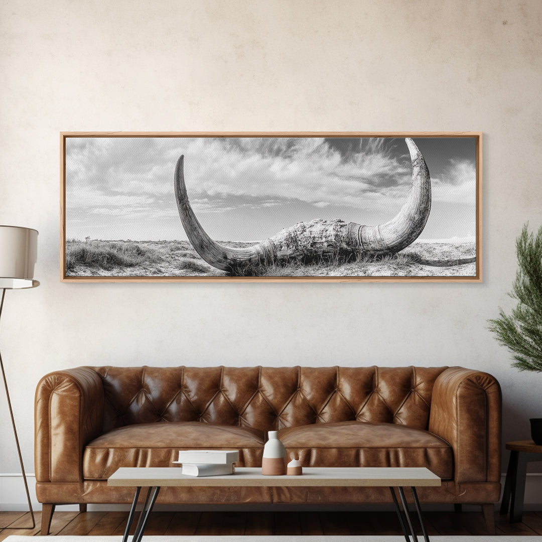 Bull Horns, bull and bear art, rustic art, dark romance painting, wabi sabi wall art, minimalist art, framed canvas print