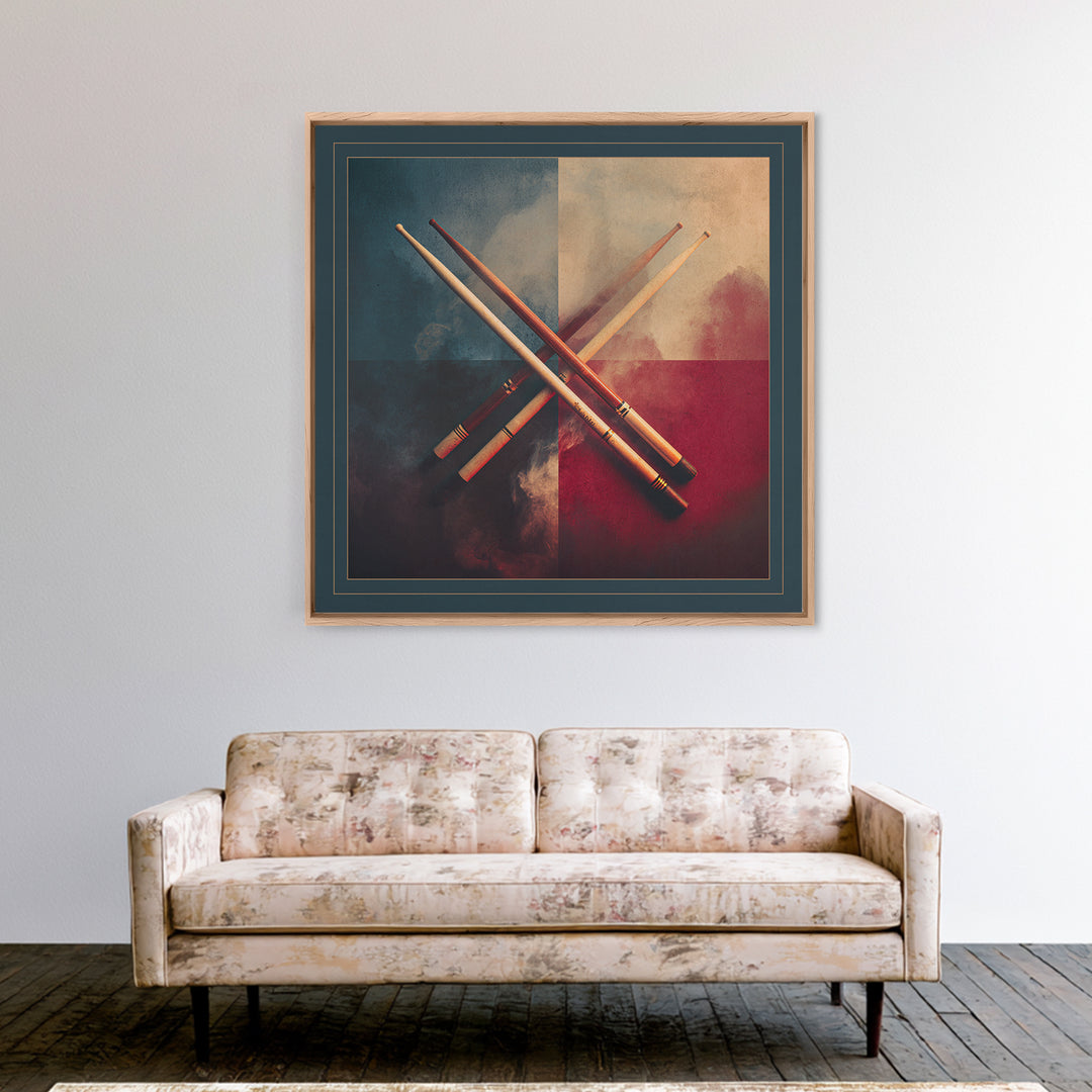 Drumsticks Crossed over Snare Drum Canvas Print, Recording Studio Art, Kids Room Art, Studio Decor, Fine Art, Analog, RSA-1x1-10