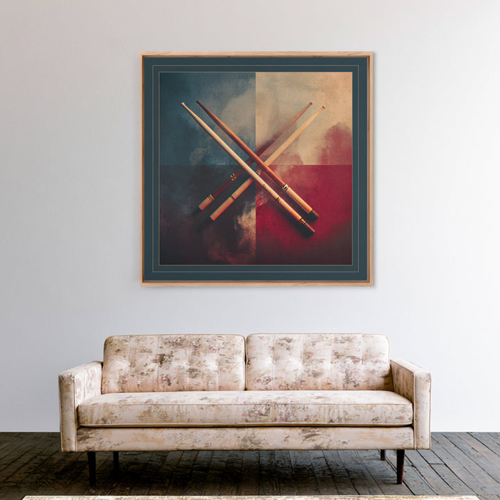 Drumsticks Crossed over Snare Drum Canvas Print, Recording Studio Art, Kids Room Art, Studio Decor, Fine Art, Analog, RSA-1x1-10