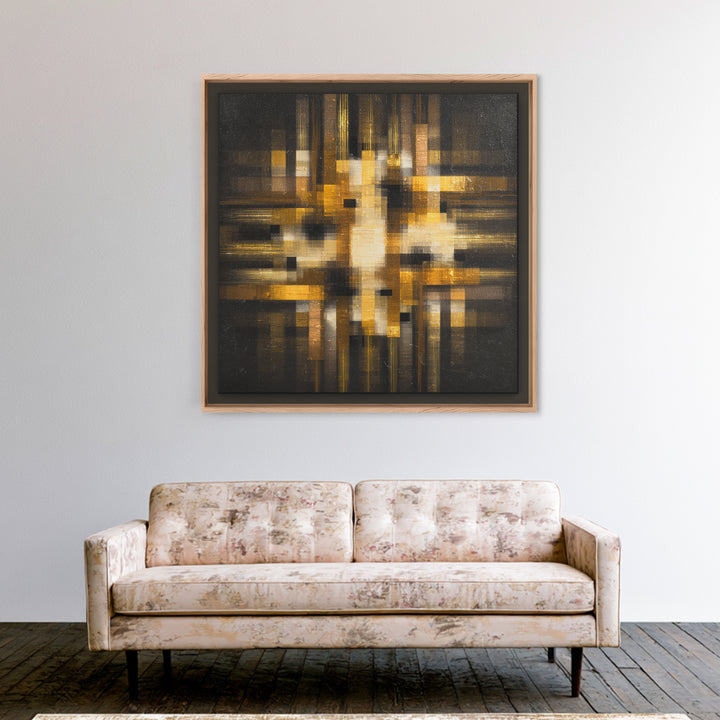 Soundwave Abstract with Black and Gold Lines Framed Canvas Print, Recording Studio Art, Music Art, Studio Decor, Analog, RSA-1x1-27