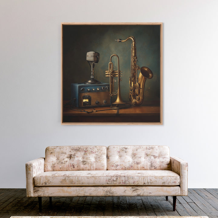 Jazz Trumpet and Microphone Still Life Canvas Print, Recording Studio Art, Unique Home Decor, Studio Decor, Fine Art, Analog, RSA-1x1-31