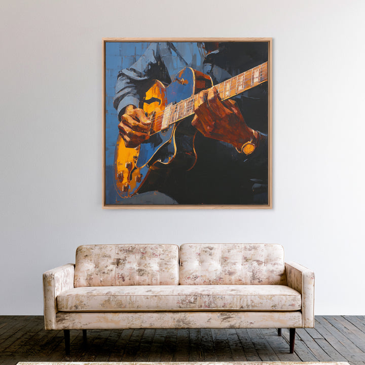 Musician Hands on Guitar Strings Framed Canvas Print, Recording Studio Art, Kids Room Art, Studio Decor, Fine Art, Analog, RSA-1x1-39