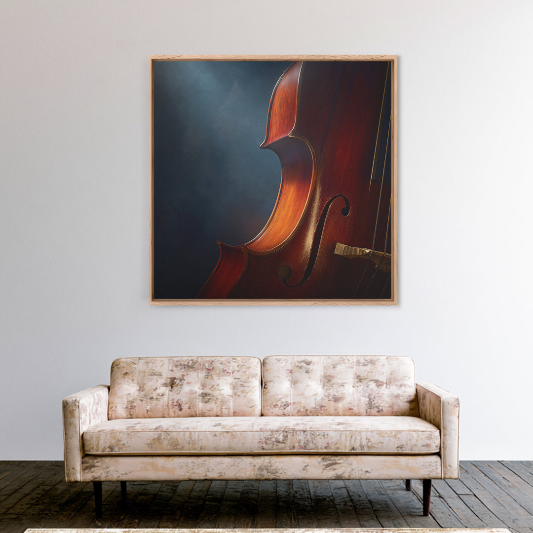 Cello Curve Closeup Framed Canvas Print, Recording Studio Art, Music Wall Art, Studio Decor, Fine Art, Analog, Musician Posters, RSA-1x1-44