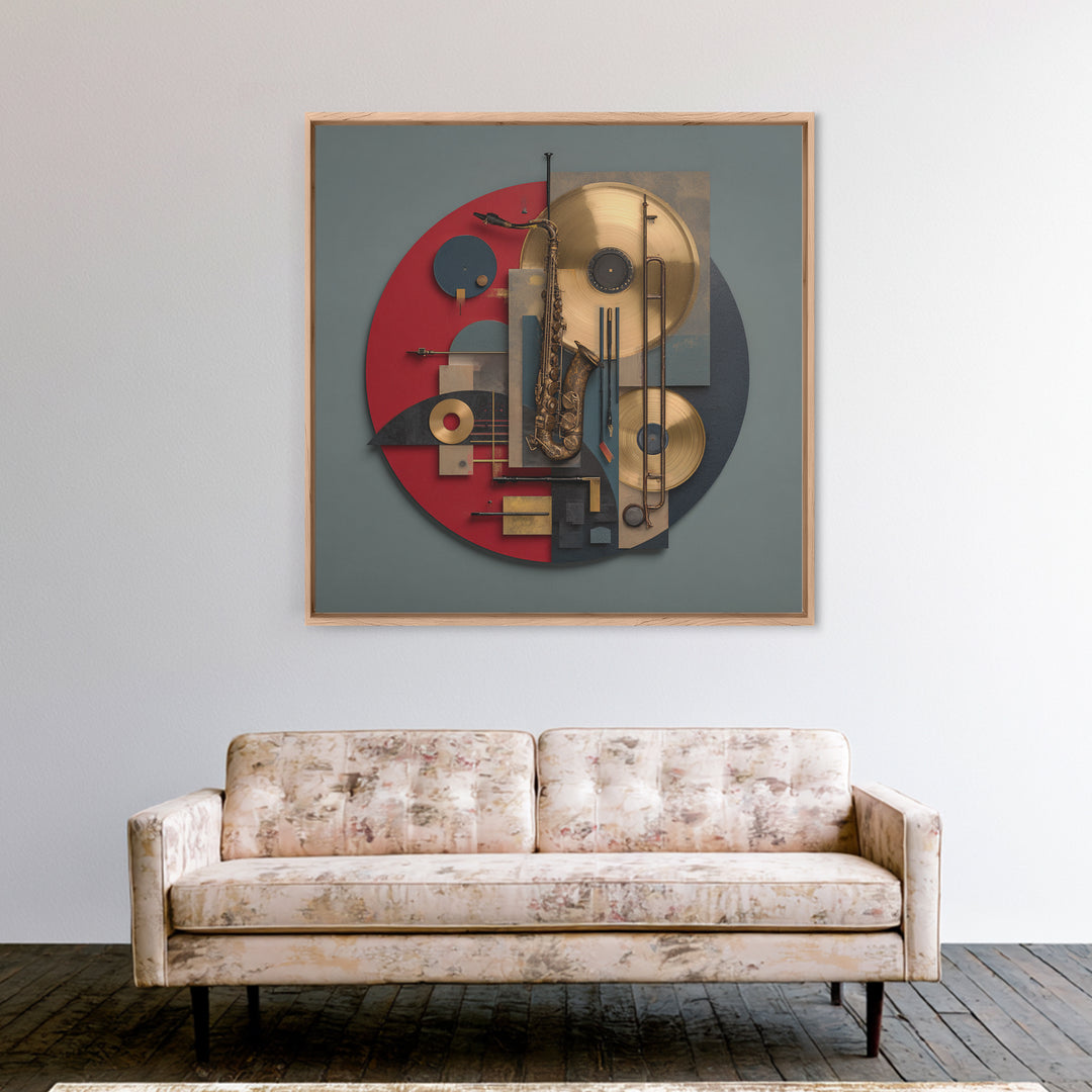 Gold Record Circular Composition Framed Canvas Print, Recording Studio Art, Music Posters, Studio Decor, Fine Art, Analog, RSA-1x1-47