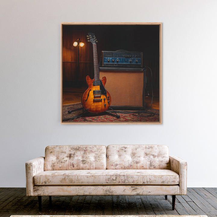 Electric Guitar Beside a Studio Amp Framed Canvas Print, Recording Studio Art, Music Decor, Studio Decor, Fine Art, Analog, RSA-1x1-52