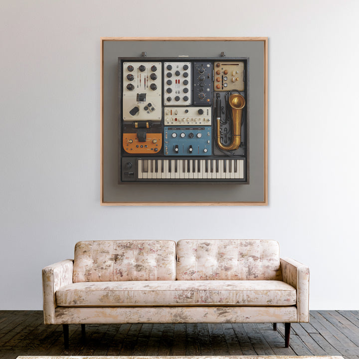 Analog Synthesizer Knobs and Cables Framed Canvas Print, Recording Studio Art, Downloadable Print, Studio Decor, Oil Painting, RSA-1x1-61